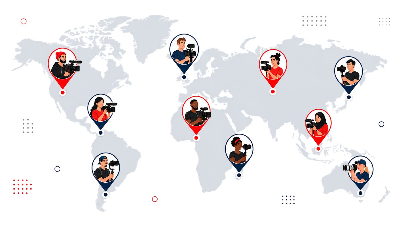 Illustrated world map showing videographers available across the globe